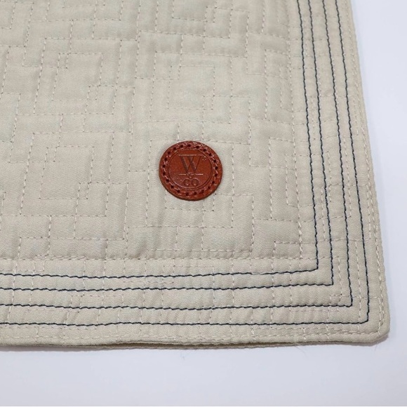 Win&Co Quilted Tote Cream Beige Blue Handles Blue Stitching Purse Versatile - Picture 5 of 8